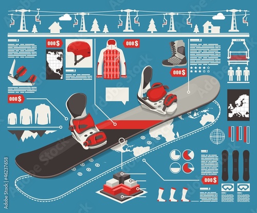 snowboard info graphics, vector background