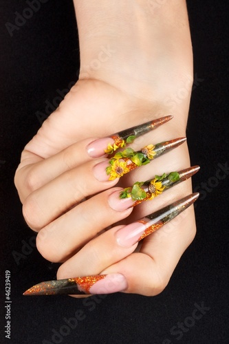 Stiletto handnails with sunflowers photo