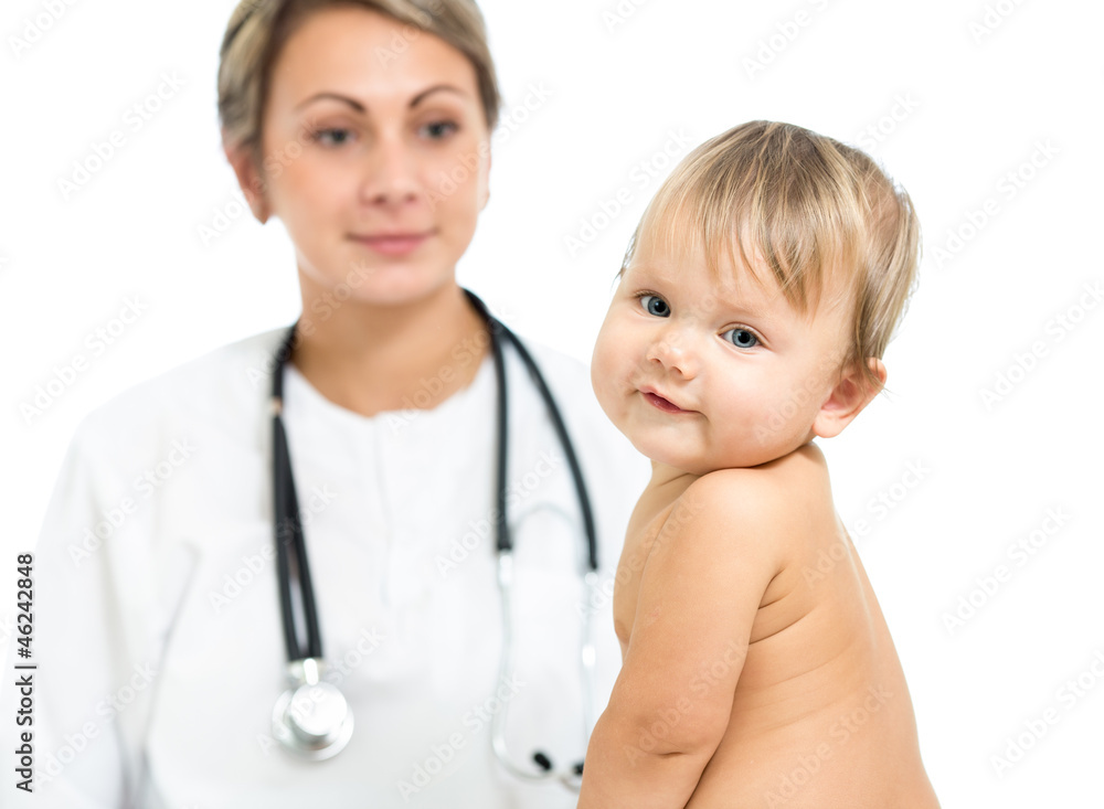happy baby girl and pediatrist doctor as background happy baby girl and pediatrist doctor as background