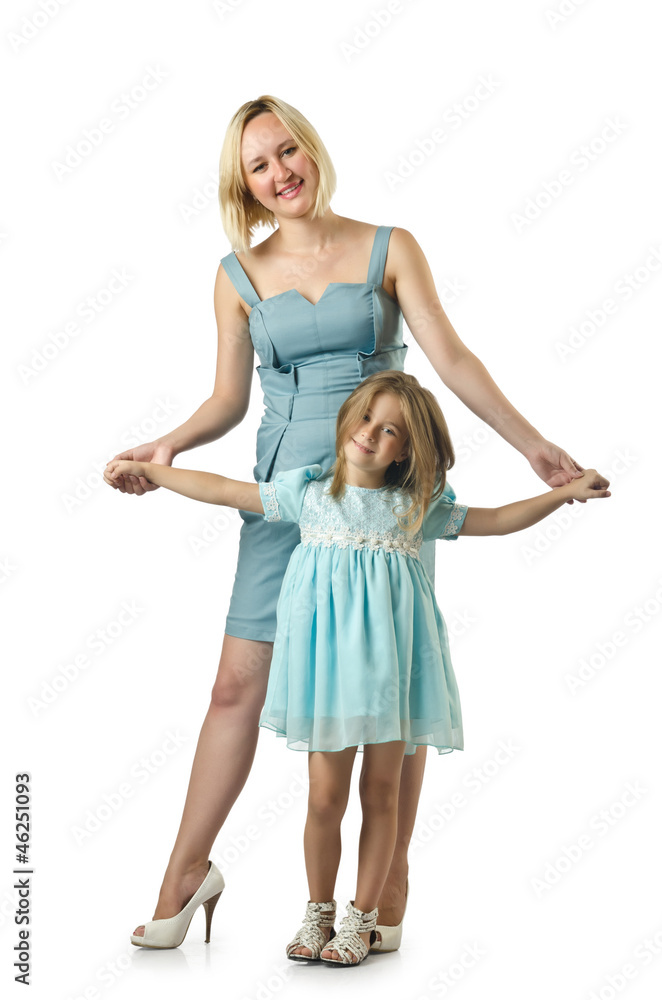 Mother with daughter isolated on white