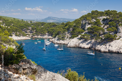 Fototapeta Naklejka Na Ścianę i Meble -  Moored boats in the Calanques of Port Pin in Cassis