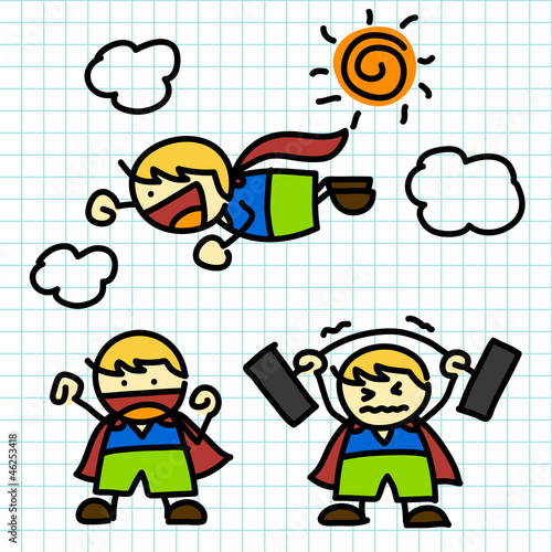 Kids hand writing cartoon .