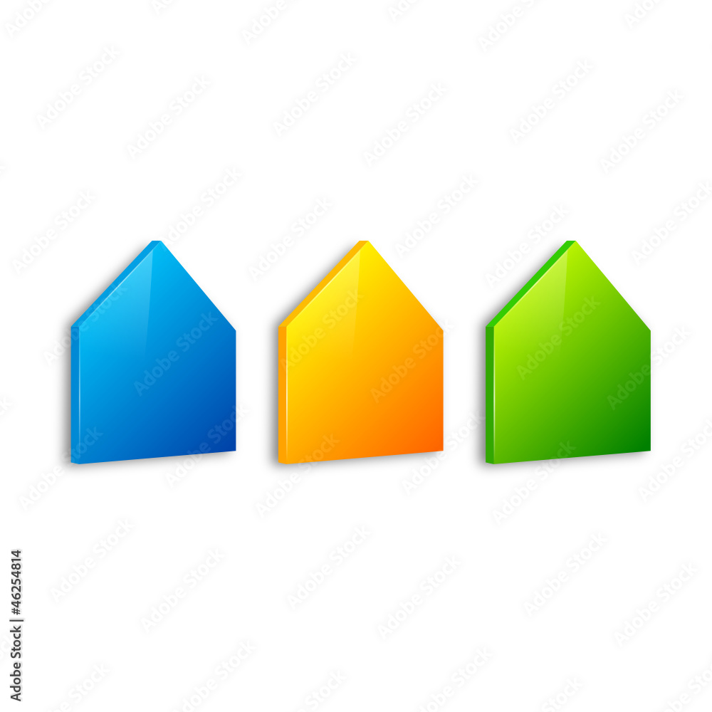 3 maisons en couleur (bleu,orange,vert) 3 maisons en couleur (bleu,orange,vert)