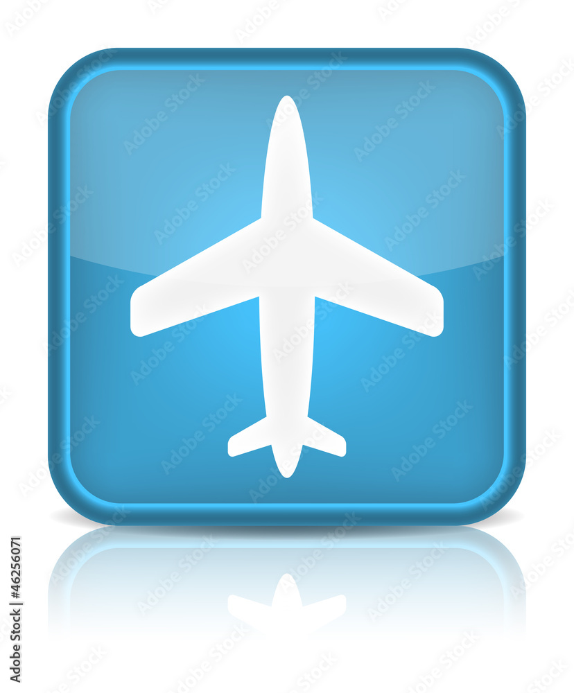 Plane icon. Sign with reflection isolated on white.