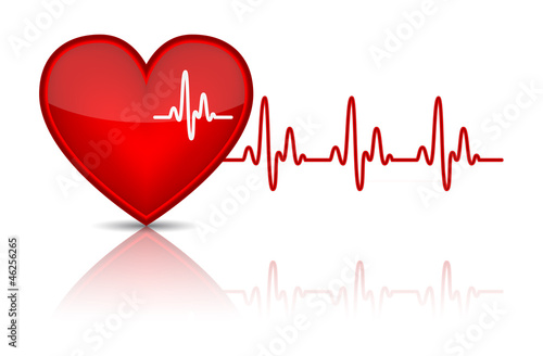 Illustration of heart with heartbeat, electrocardiogram,