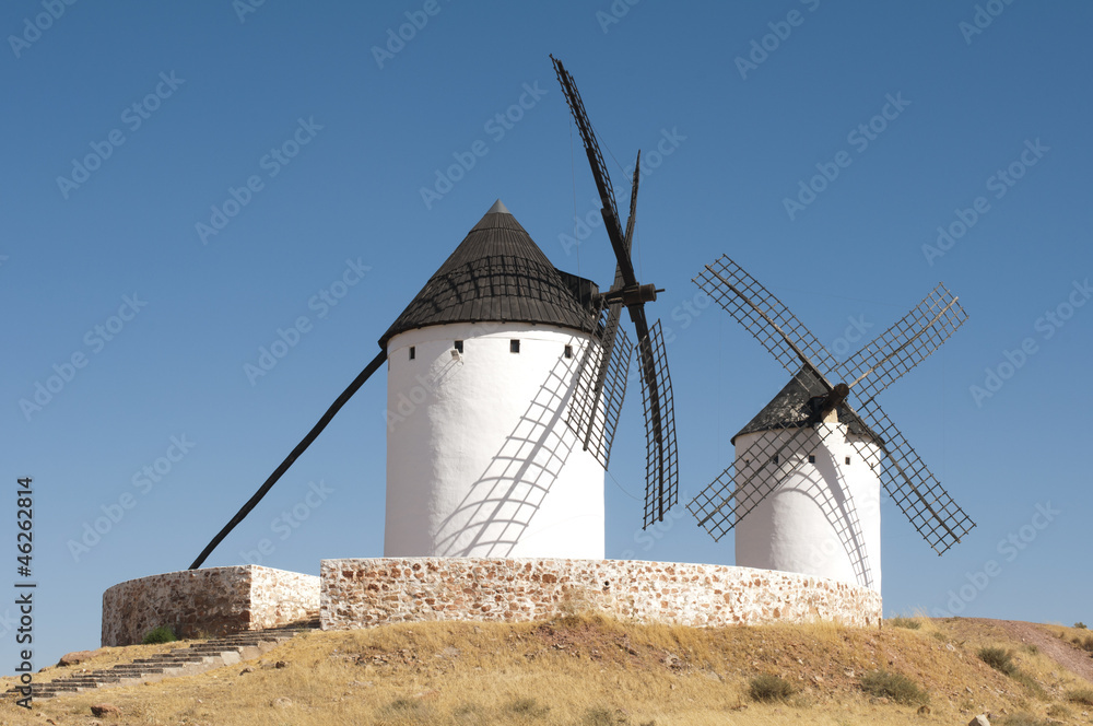White ancient windmills