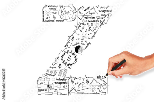  hand drawing alphabet business plan concept on whiteboard