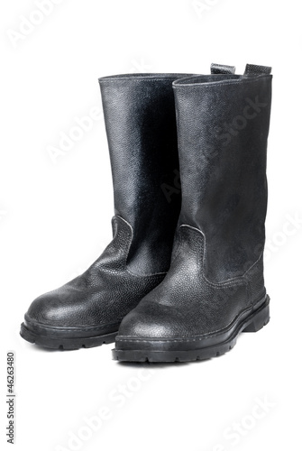 Working or military man's boots black isolated on a white