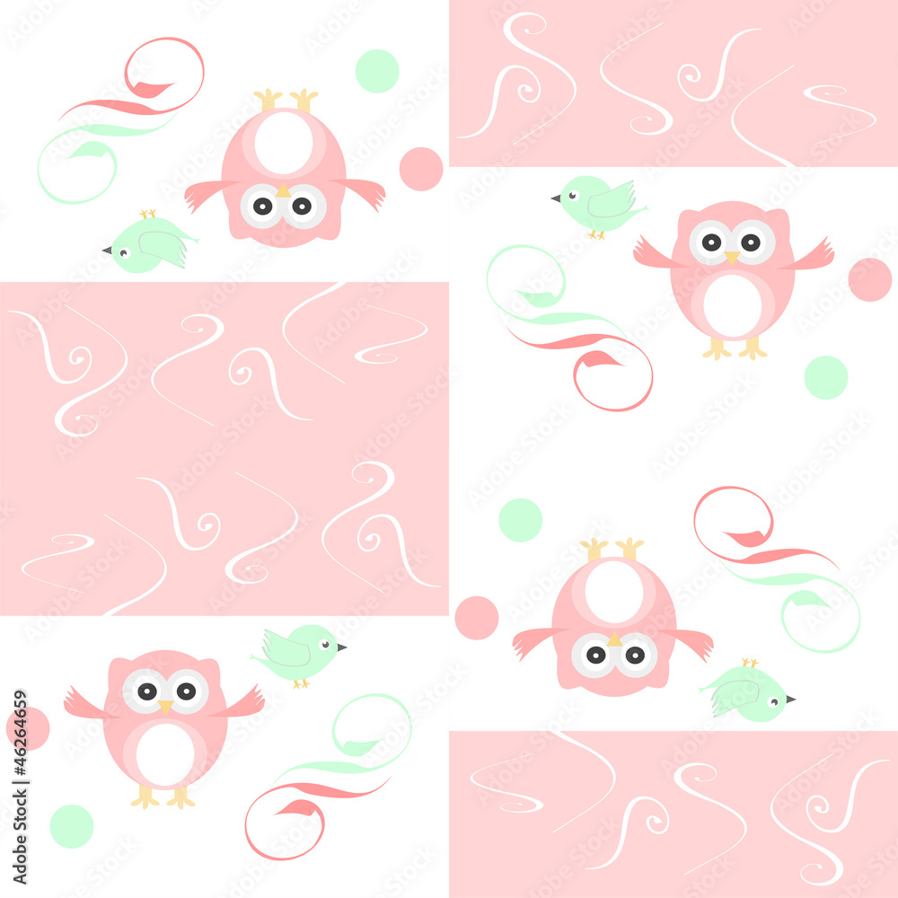 Seamless colourfull owl and birds pattern for kids in vector Seamless colourfull owl and birds pattern for kids in vector