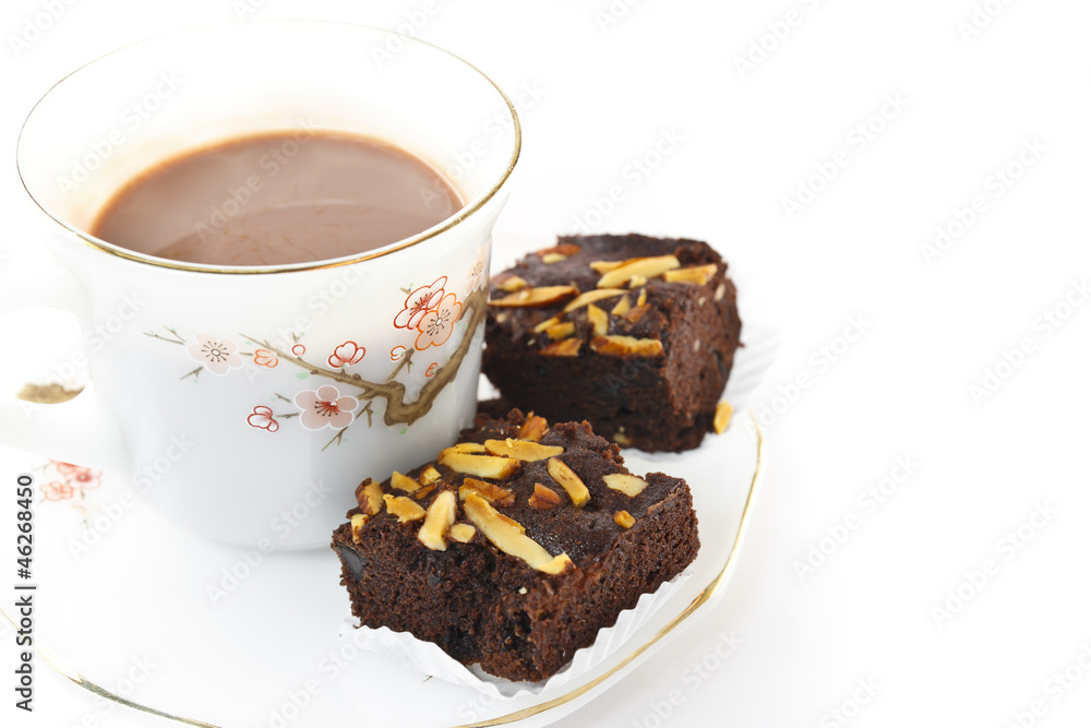 Almond brownies and cup of coffee Almond brownies and cup of coffee