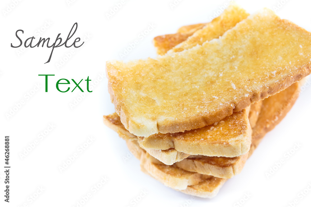 Stack of crunchy garlic bread on white background Stack of crunchy garlic bread on white background