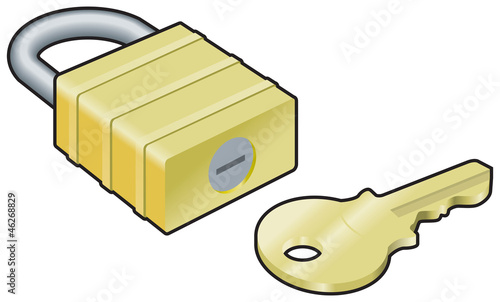 Padlock and key vector illustration on white background
