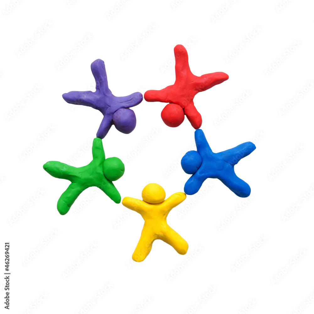 Obraz premium concept of team work, made of clay. Ready for your text or logo.