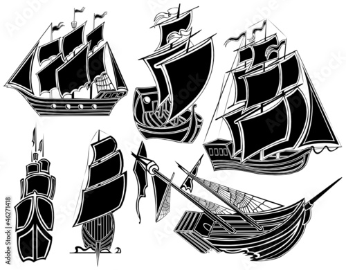 pirate ship boat silhouette compass