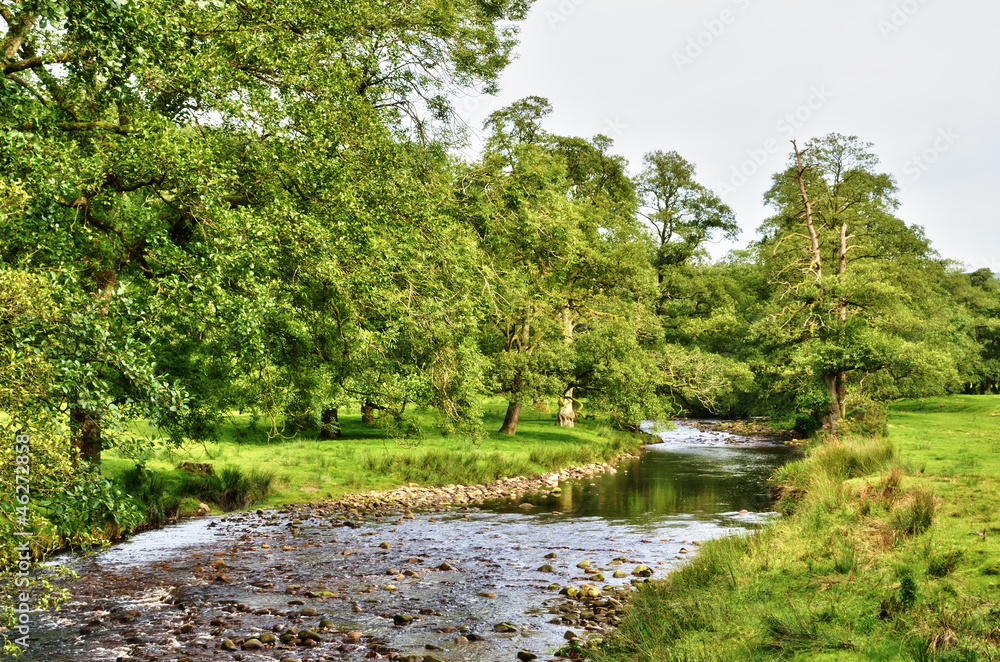 River meandering though lush English countryside River meandering though lush English countryside