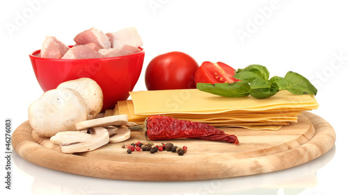 Lasagna ingredients isolated on white