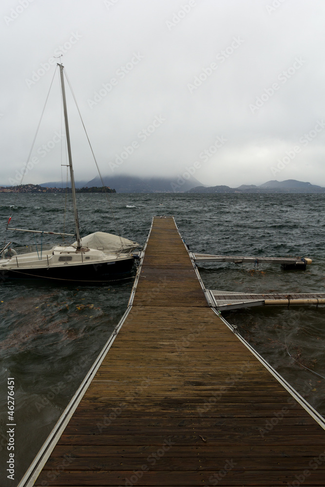 anchored boat at the dock