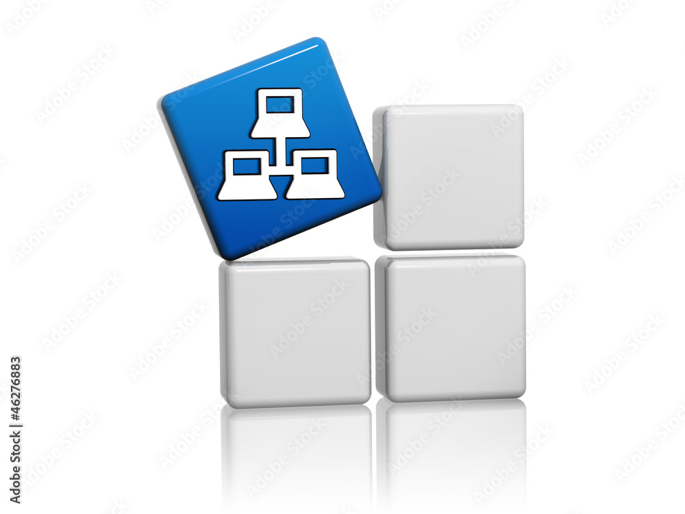 blue cube with computer network icon on boxes blue cube with computer network icon on boxes