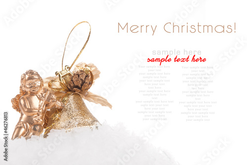 christmas belll with snow on white background photo