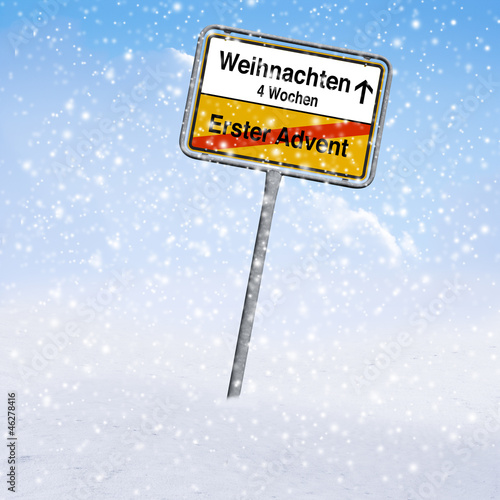 Ortsschild Weihnachten im Schnee