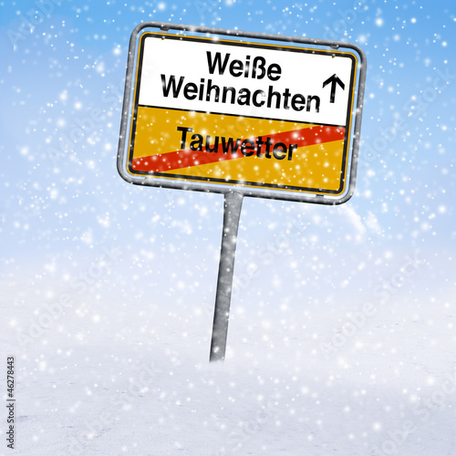 Ortsschild Weiße Weihanchten im Schnee