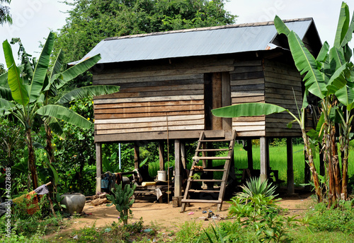 Vászonkép village house on stilts in cambodia