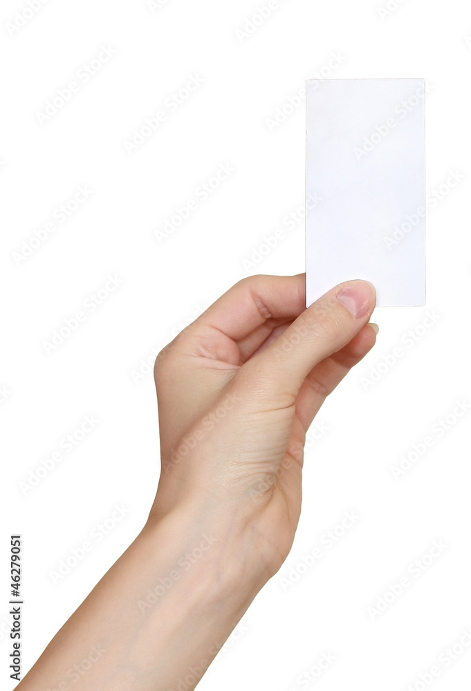 Woman hand holding empty card isolated on white background Woman hand holding empty card isolated on white background