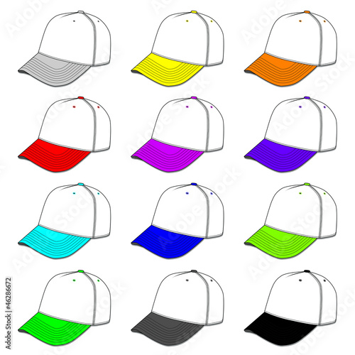 12 colorful vector baseball caps