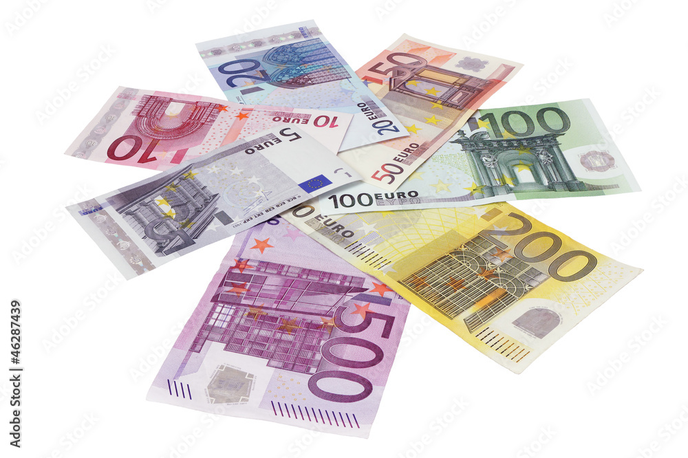 Set of Euro banknotes on white background Set of Euro banknotes on white background