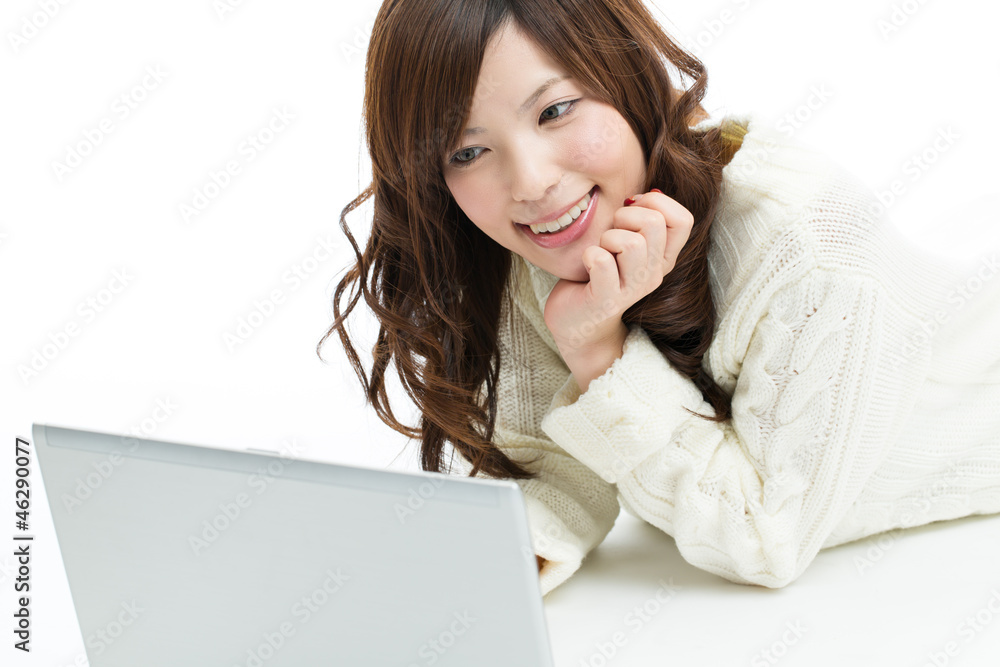 Beautiful young woman using a laptop computer. Portrait of asian Beautiful young woman using a laptop computer. Portrait of asian