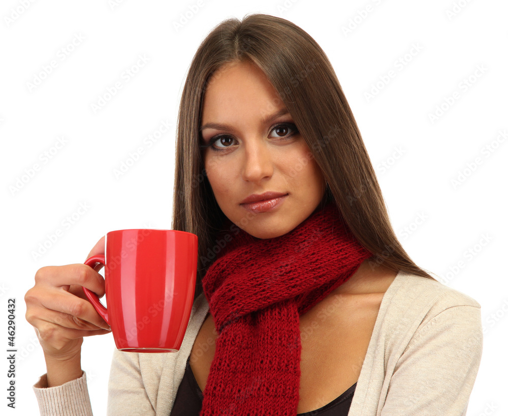 beautiful young woman with cup of tea, isolated on white beautiful young woman with cup of tea, isolated on white