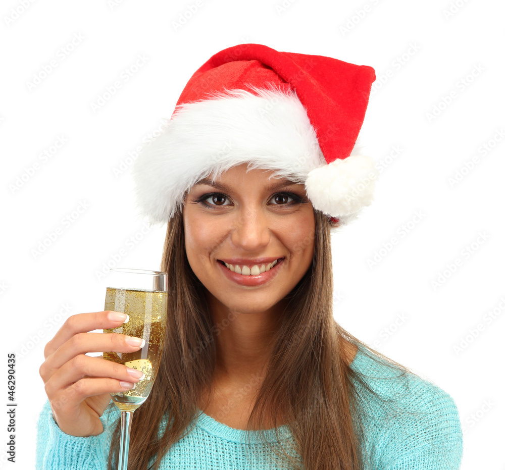 beautiful young woman with glass of champagne, isolated on beautiful young woman with glass of champagne, isolated on