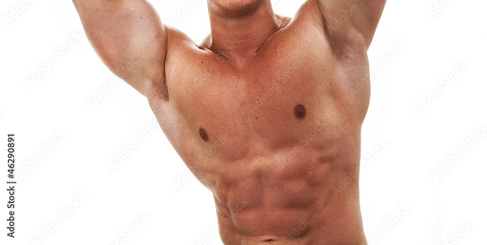 Muscular male torso of bodybuilder, studio shot