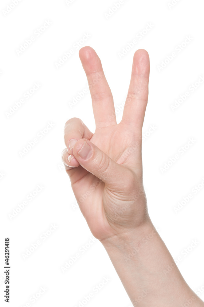 Victory hand sign on white background Victory hand sign on white background