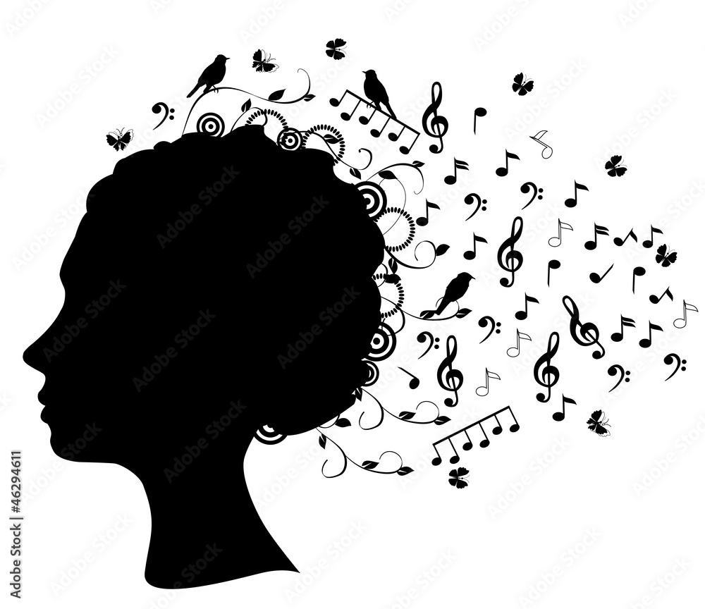 vector head silhouette with musical notes vector head silhouette with musical notes