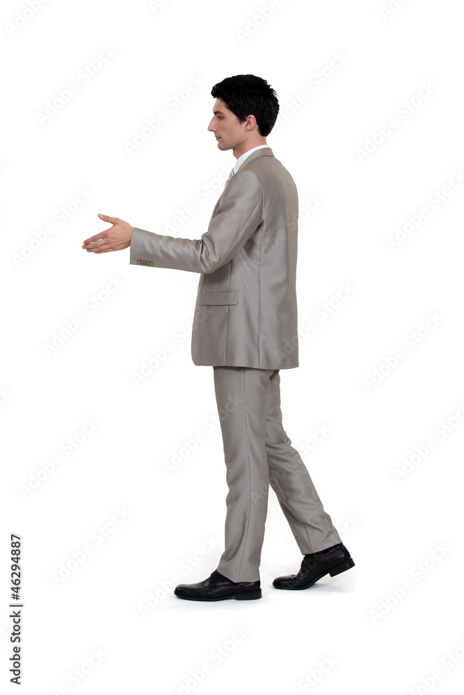 Businessman handshaking alone on white background Businessman handshaking alone on white background