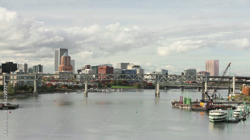 Portland Oregon Downtown along Willamette River Timelapse Portland Oregon Downtown along Willamette River Timelapse