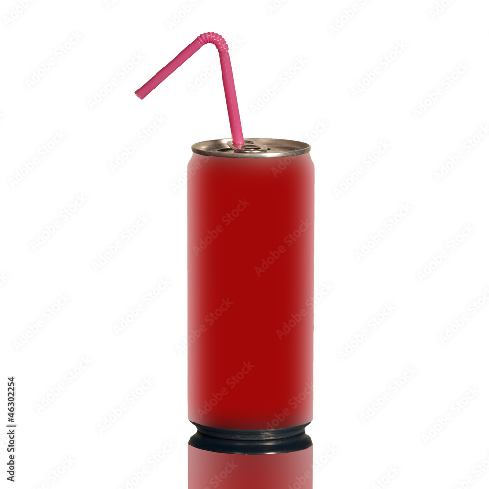 Aluminum can with the ring pull and straw Aluminum can with the ring pull and straw
