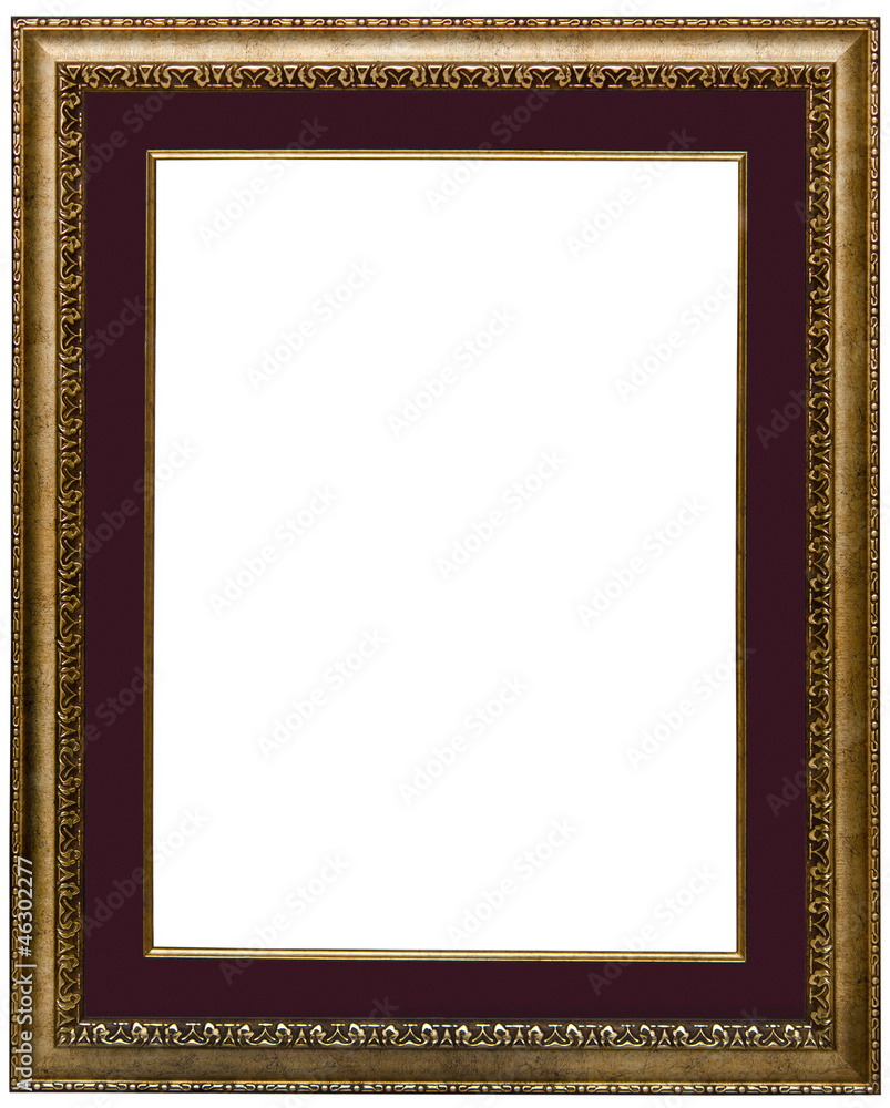 Classical carved golden frame with vinous mat Classical carved golden frame with vinous mat