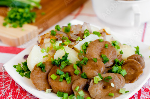 Marinated mushrooms and boiled potatoes