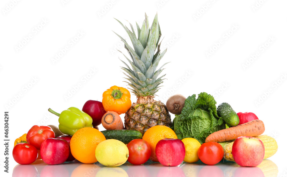 Composition with vegetables and fruits isolated on white Composition with vegetables and fruits isolated on white