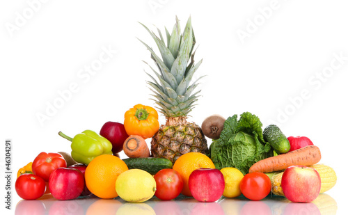 Composition with vegetables and fruits isolated on white
