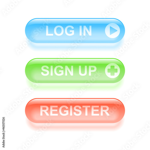 Glassy register buttons. Vector illustration