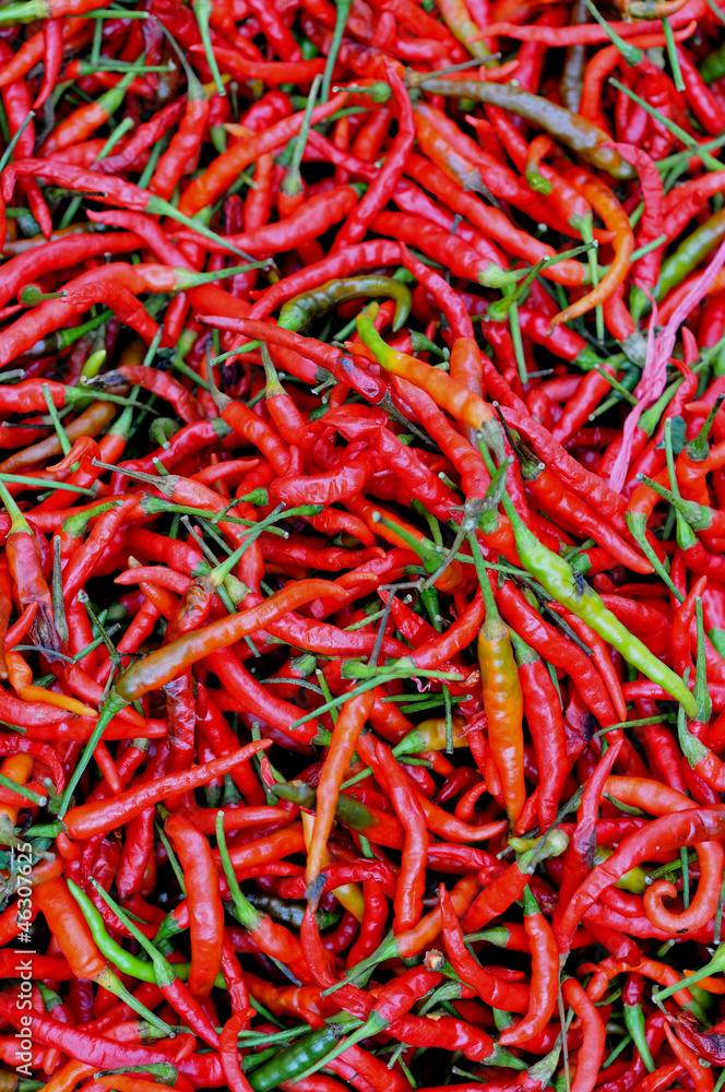 fresh chili peppers at the market