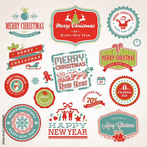 Set of labels and elements for Christmas and New Year