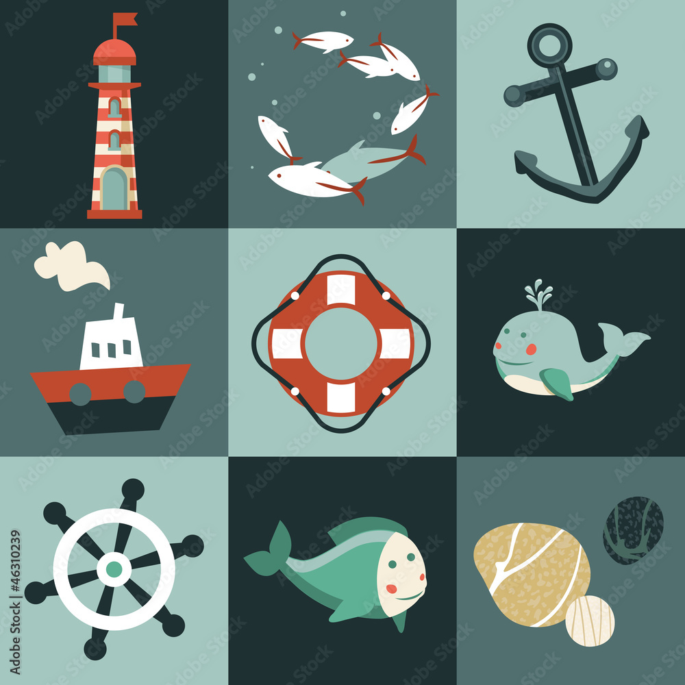 Fototapeta premium Vector set with nautical design elements