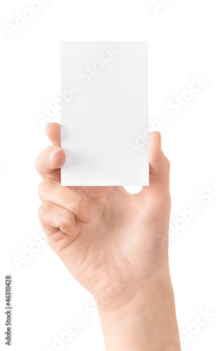 Blank visit card in hand isolated