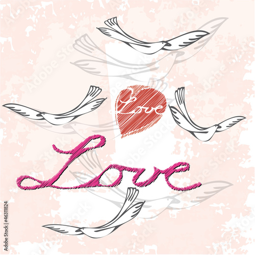 Tattoo, Valentinstag - retro - Liebe - Herz - Tauben