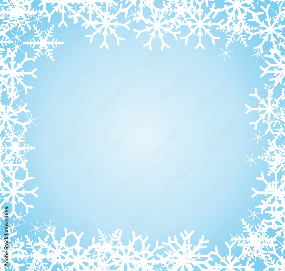 Ice blue snowflakes frame. Festive background. Ice blue snowflakes frame. Festive background.