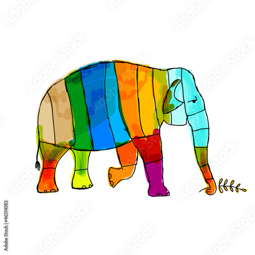 Funny  striped elephant for your design